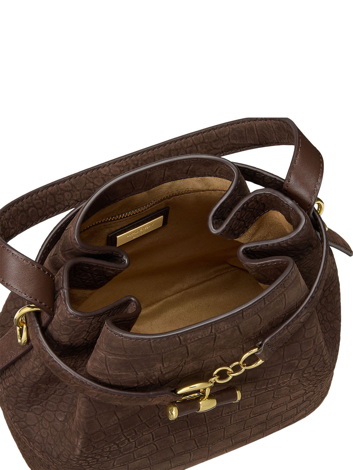 Lauren Ralph Lauren Borsa a secchiello Blaike media in pelle nabuk effetto coccodrillo Marrone