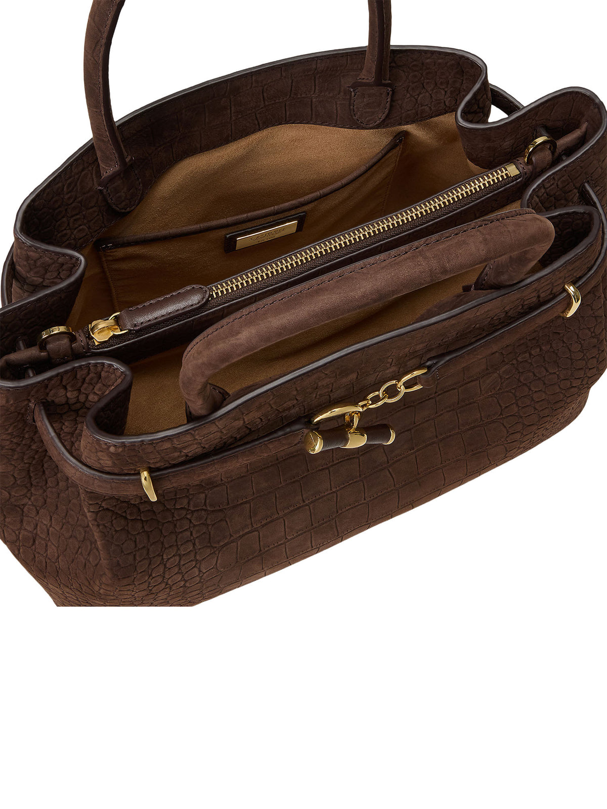 Lauren Ralph Lauren Borsa a mano Blaike large in pelle nabuk effetto coccodrillo Marrone