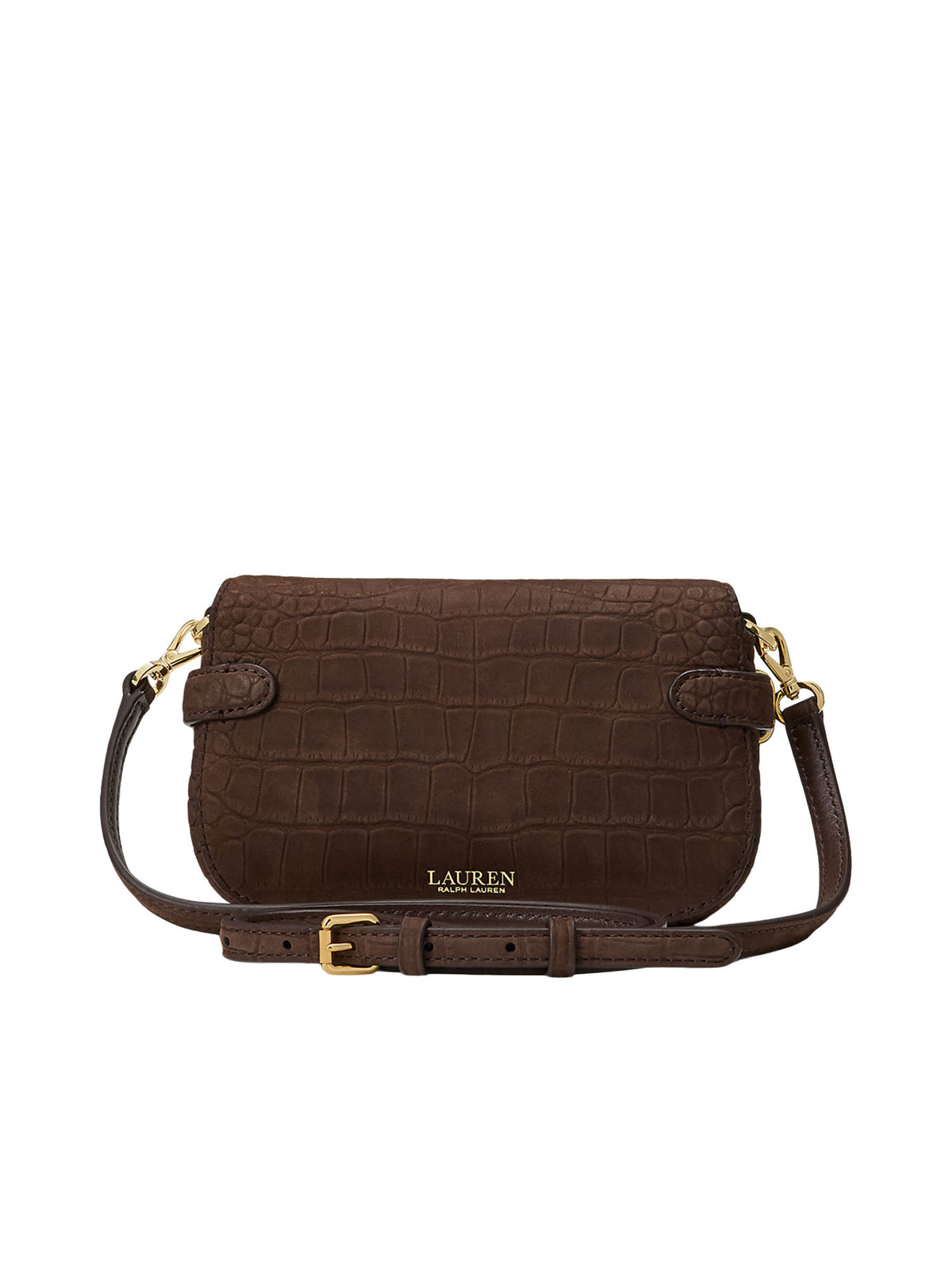 Lauren Ralph Lauren Borsa a tracolla Blaike small in pelle nabuk effetto coccodrillo Marrone