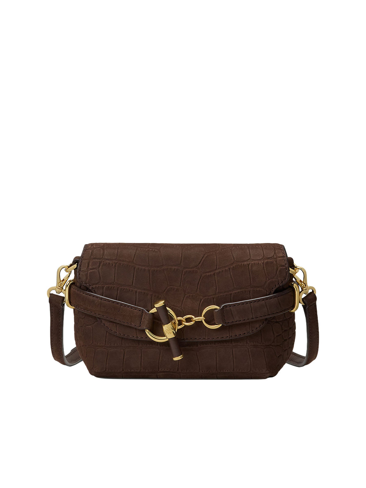 Lauren Ralph Lauren Borsa a tracolla Blaike small in pelle nabuk effetto coccodrillo Marrone
