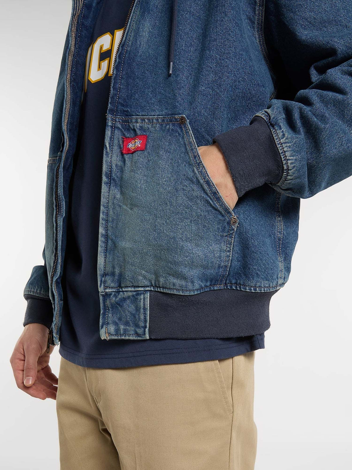 Dickies Giacca bomber con cappuccio in denim foderato Blu