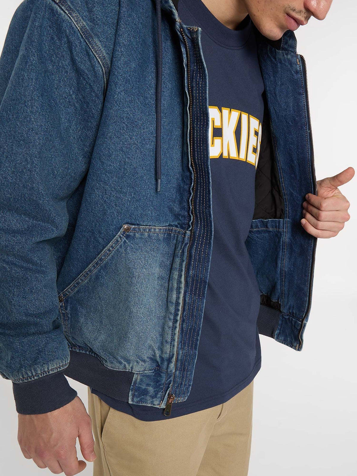 Dickies Giacca bomber con cappuccio in denim foderato Blu