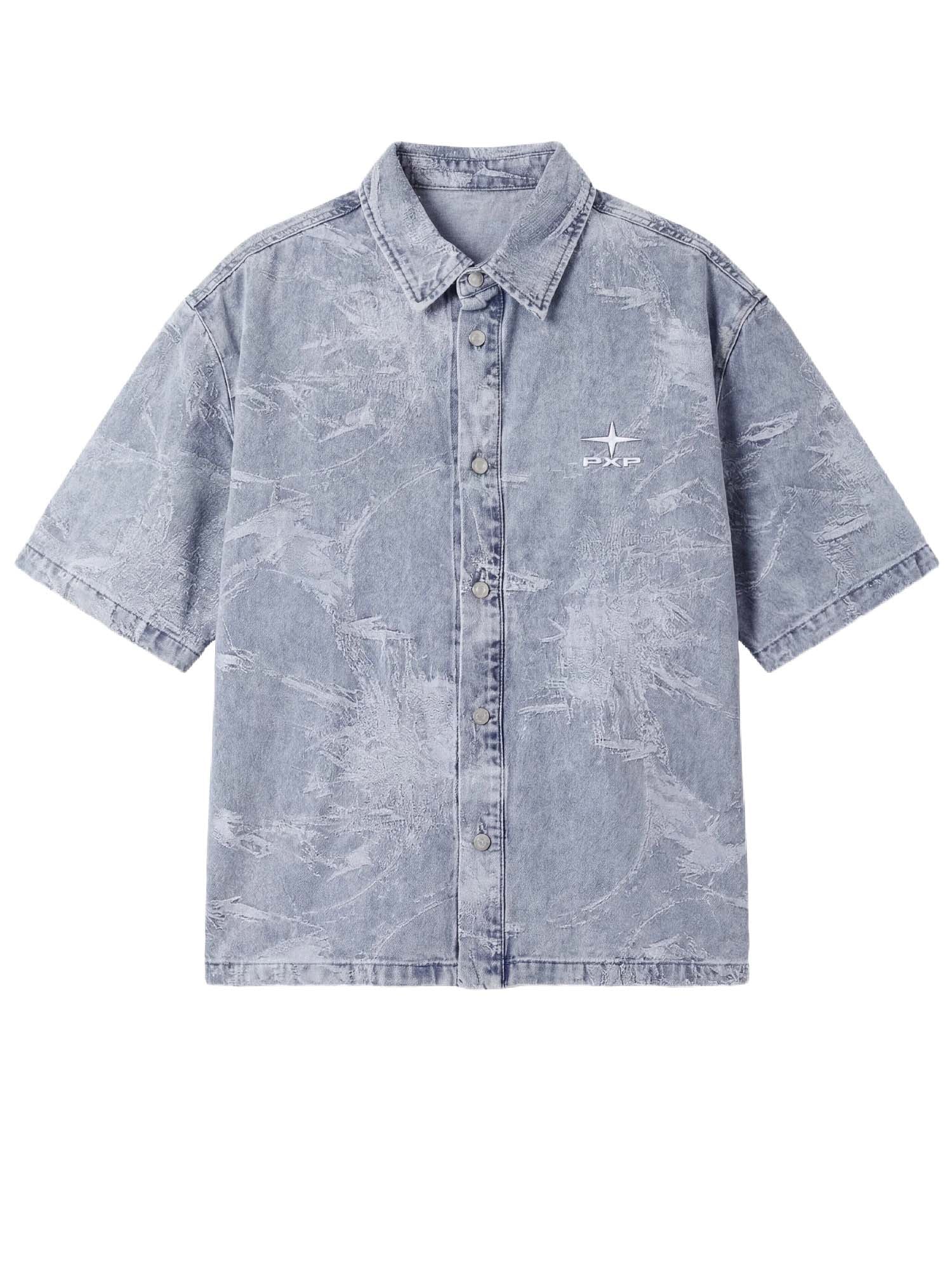 Project X Paris Camicia a maniche corte in denim effetto usurato Blu