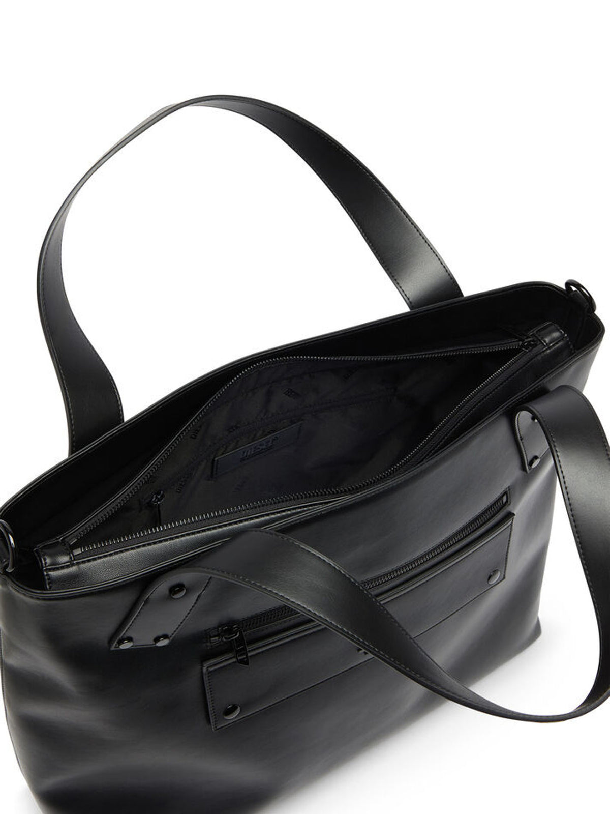 Diesel Rivet-D - Shopping bag con zip e tasca con patta Nero