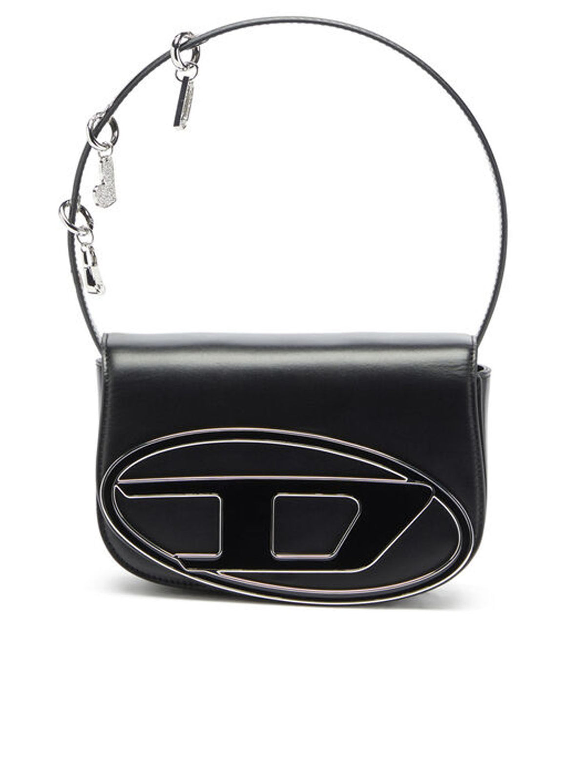 Diesel 1DR -Iconica borsa a spalla in pelle con charms sul manico Nero