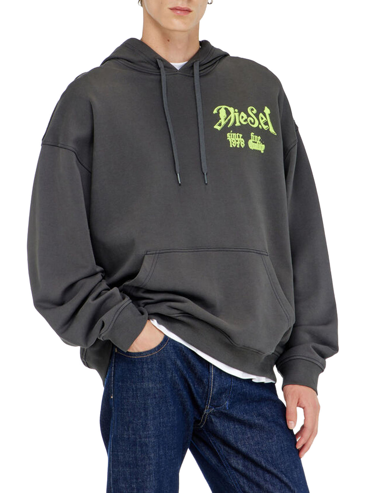 Diesel Felpa in cotone con grafiche floccate Nero