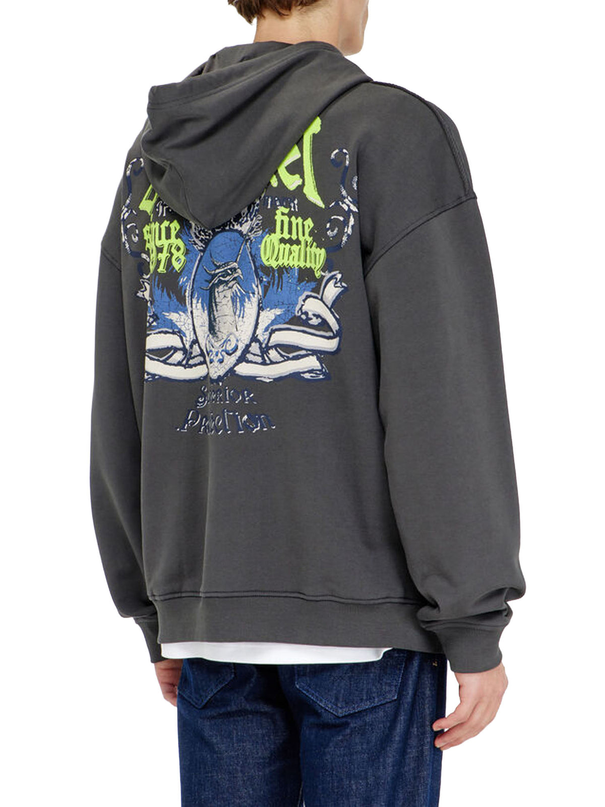 Diesel Felpa in cotone con grafiche floccate Nero