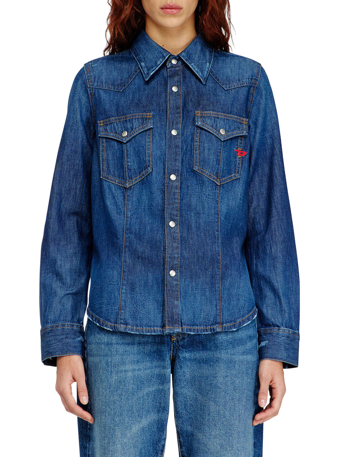 Diesel Camicia western in denim a lavaggio pulito Blu