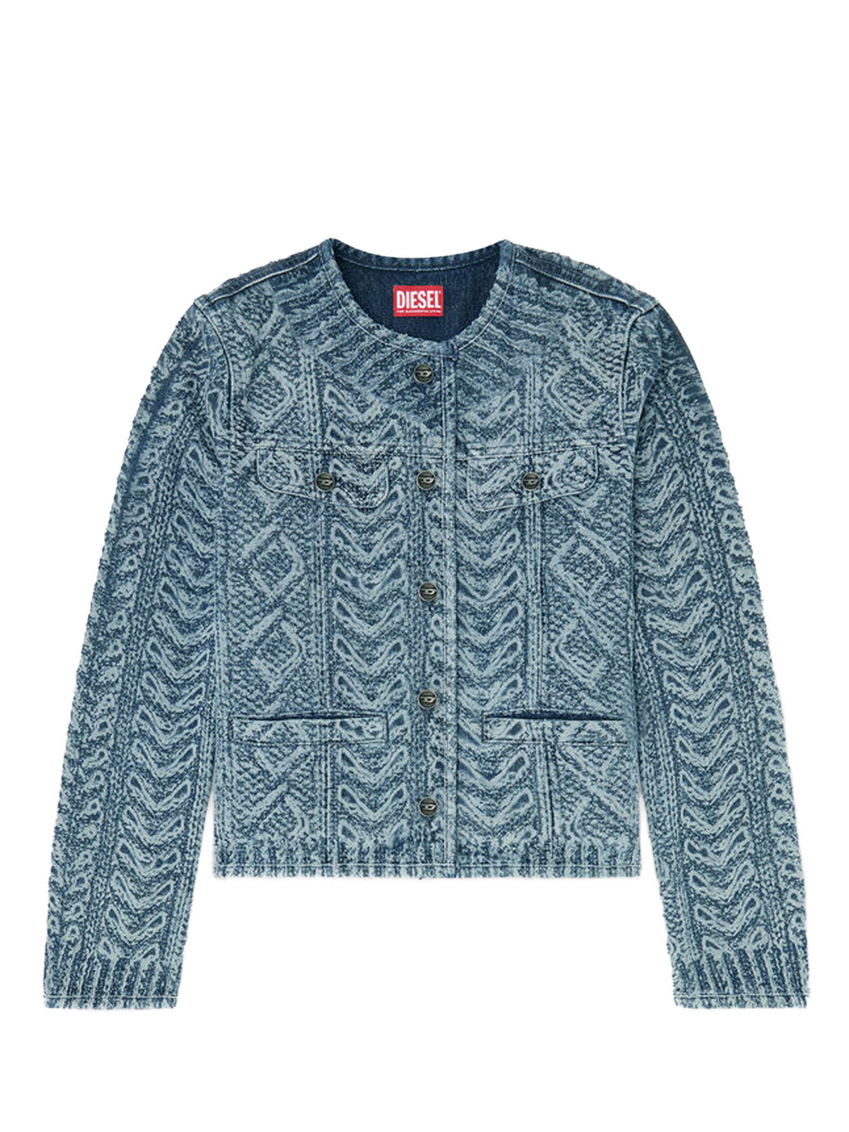 Diesel Giacca senza collo in denim effetto maglia a trecce Blu