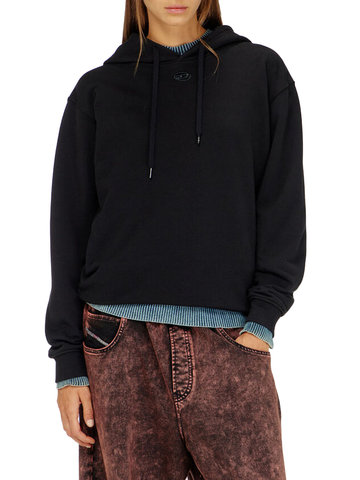 Diesel Felpa con cappuccio in cotone con logo Oval D Nero