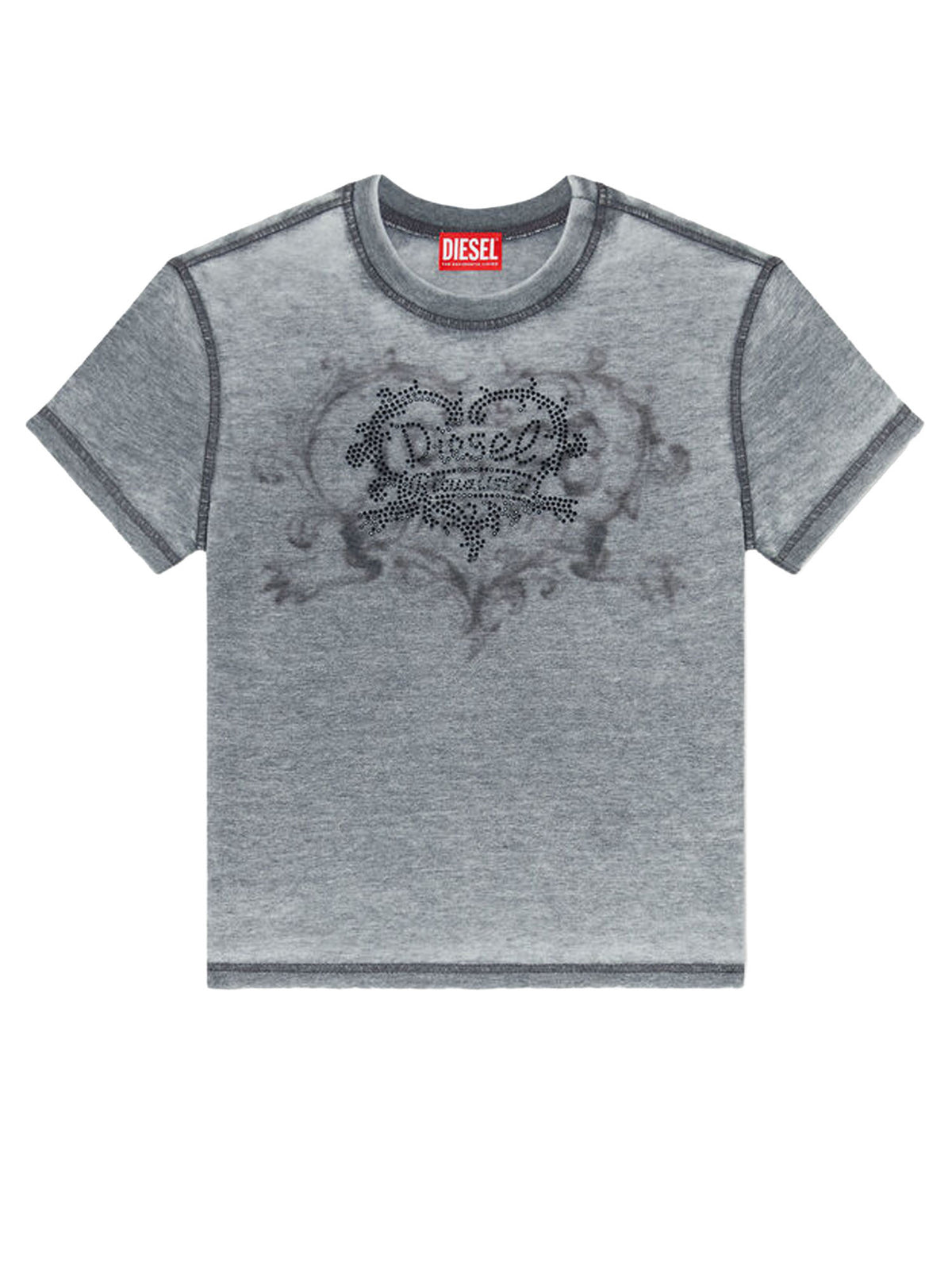Diesel T-shirt in jersey con strass ed effetto burnout Nero