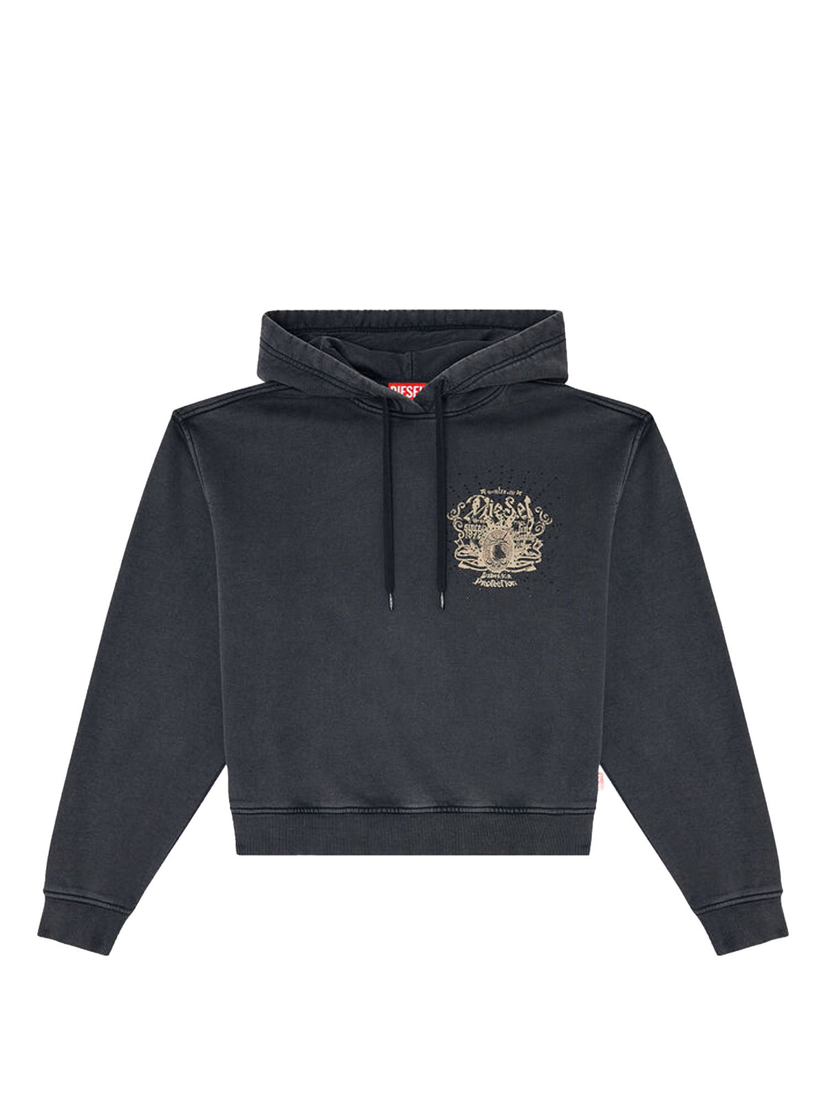 Diesel Felpa con cappuccio con stampe e applicazioni di strass Nero