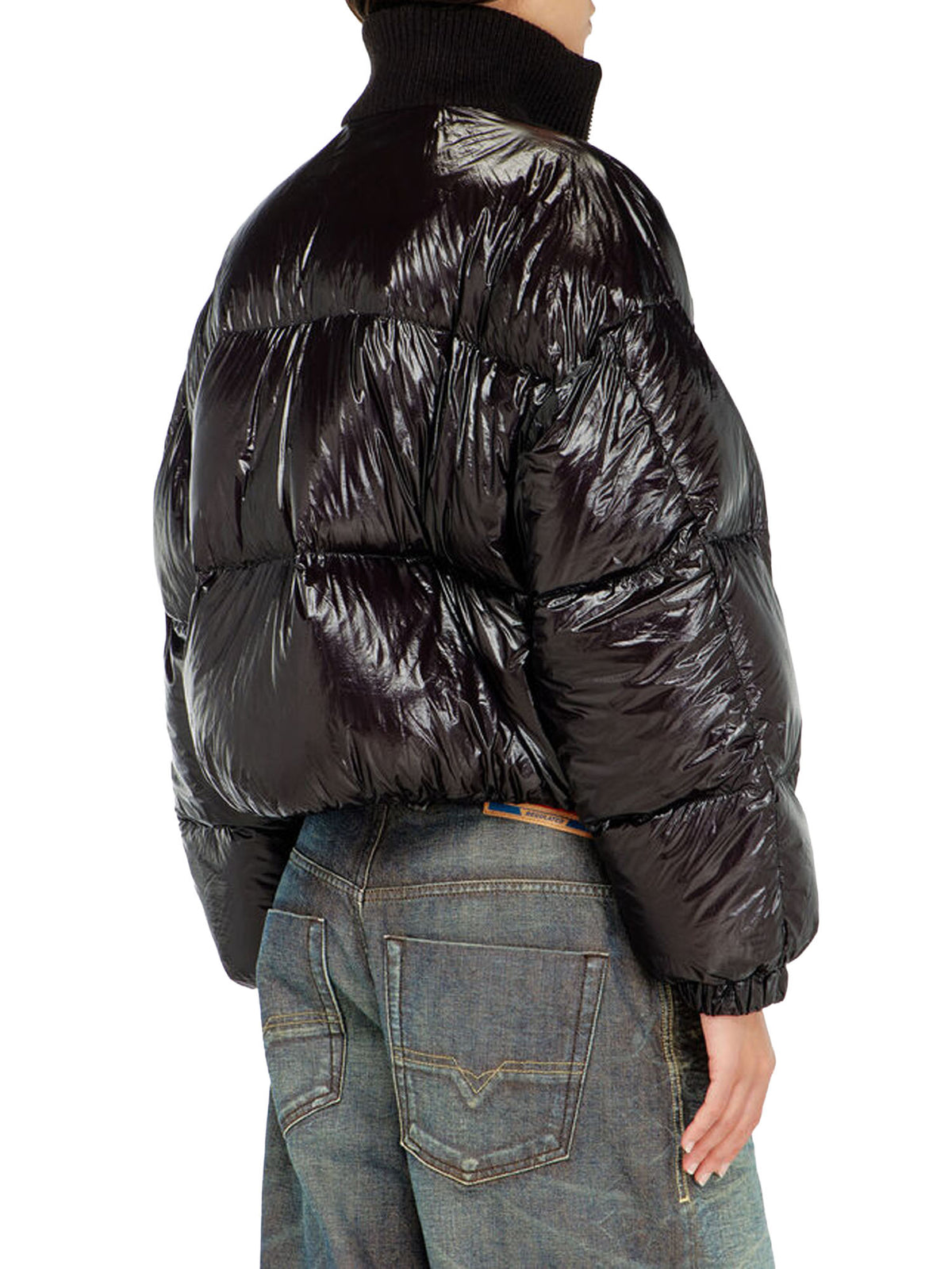 Diesel Piumino down in ripstop con collo a maglia Nero