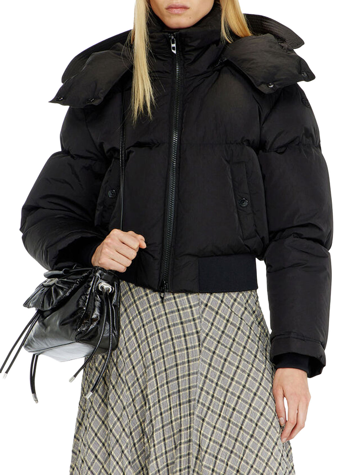 Diesel Piumino in nylon imbottito con cappuccio staccabile Nero