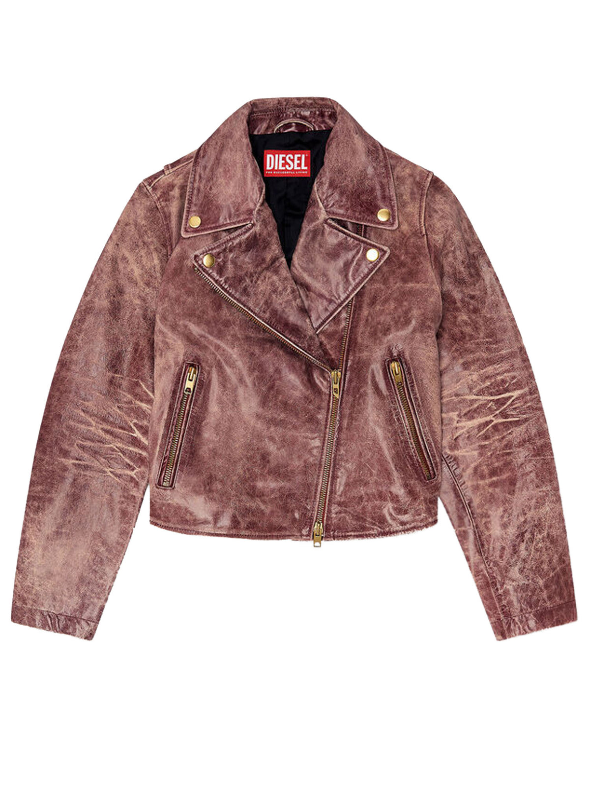 Diesel Giacca biker in pelle lavorata Marrone