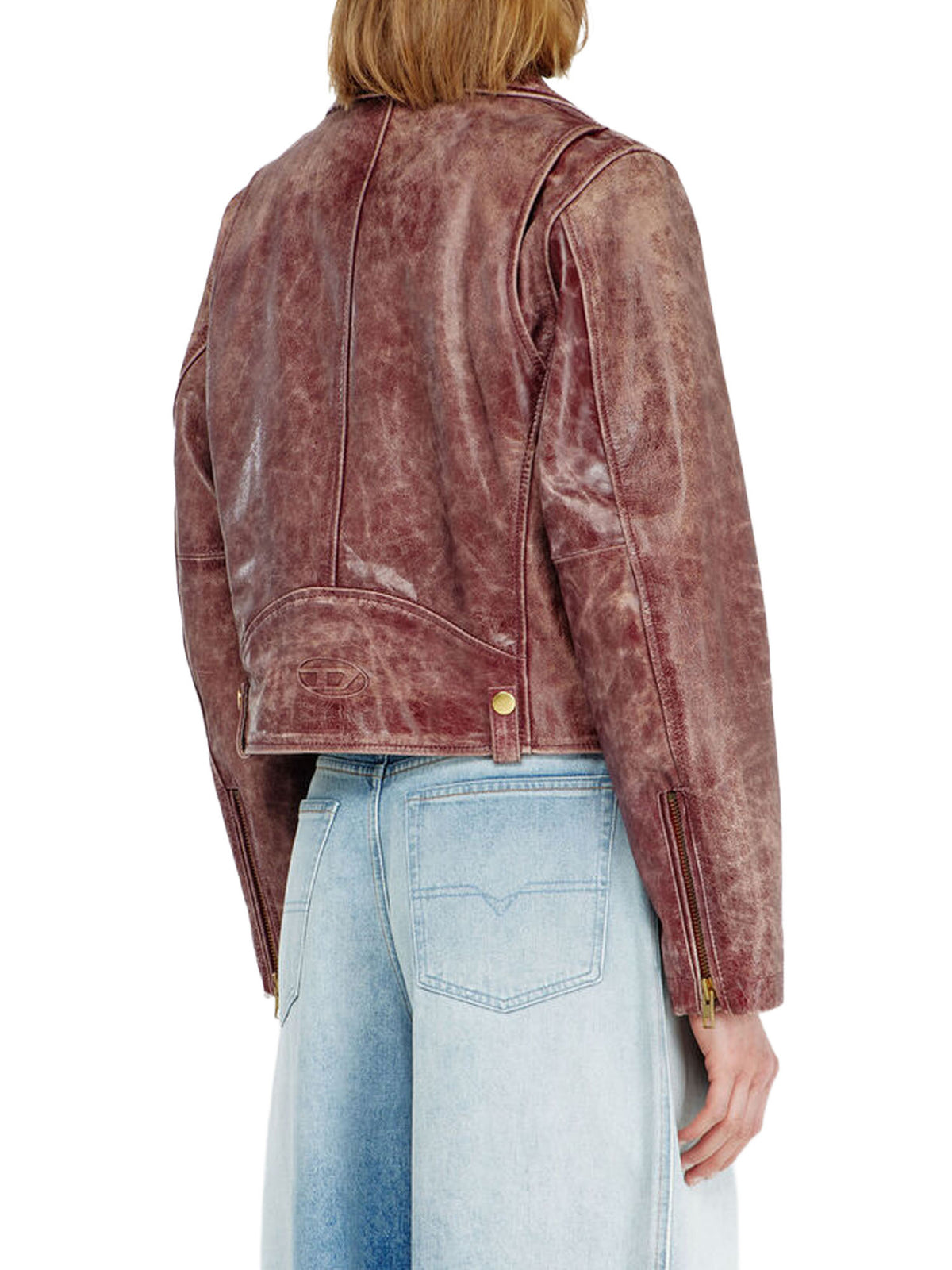 Diesel Giacca biker in pelle lavorata Marrone