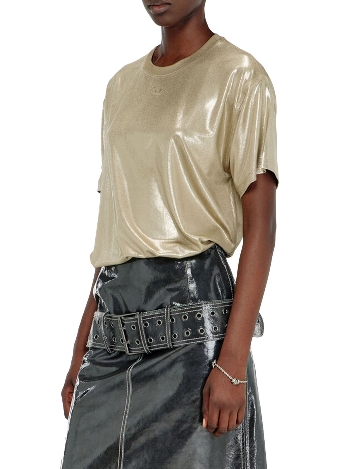 Diesel T-shirt in jersey con finitura metallizzata Beige