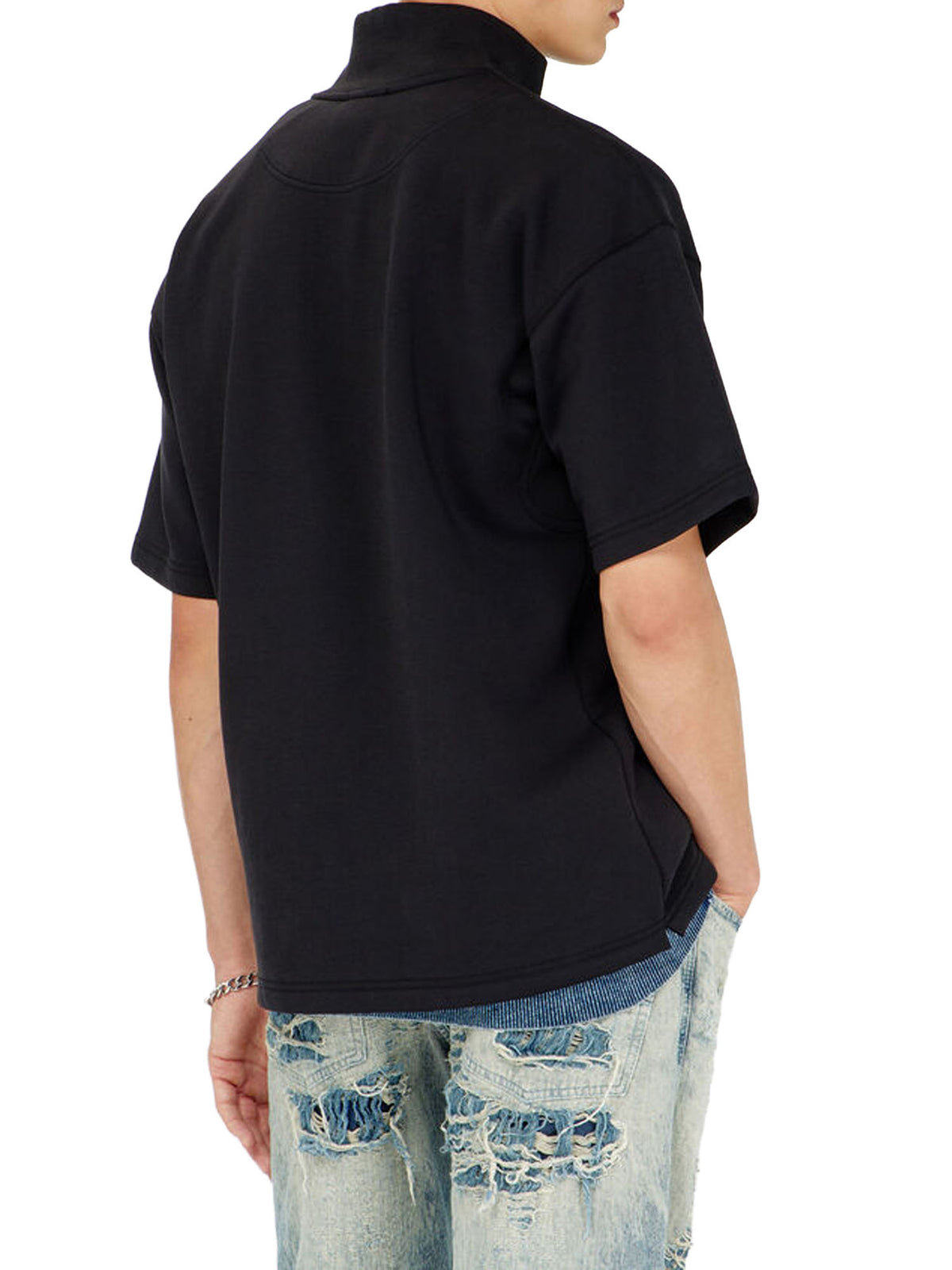 Diesel Felpa a manica corta con zip in scuba leggero Nero