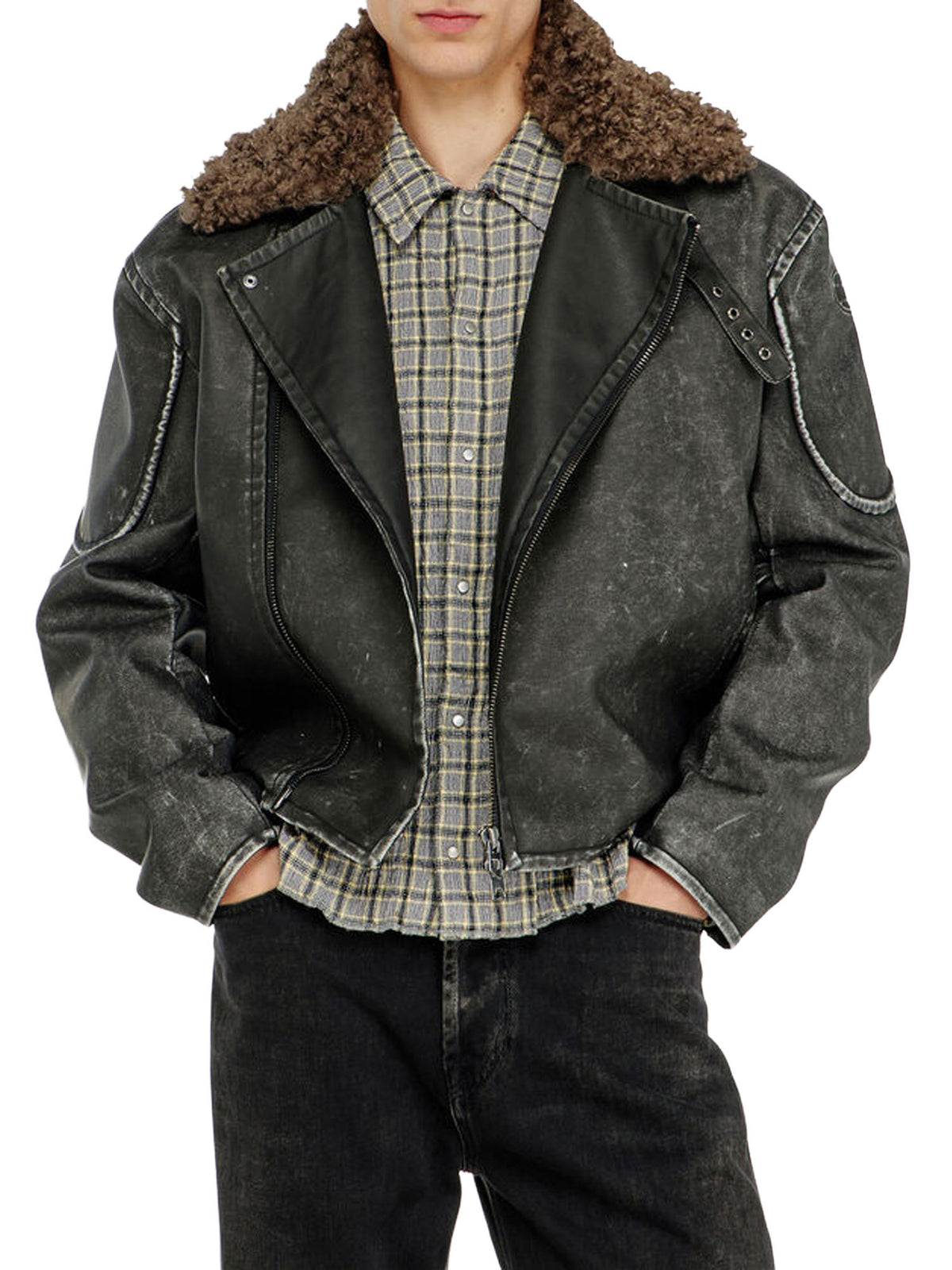 Diesel Giacca biker con collo staccabile Nero