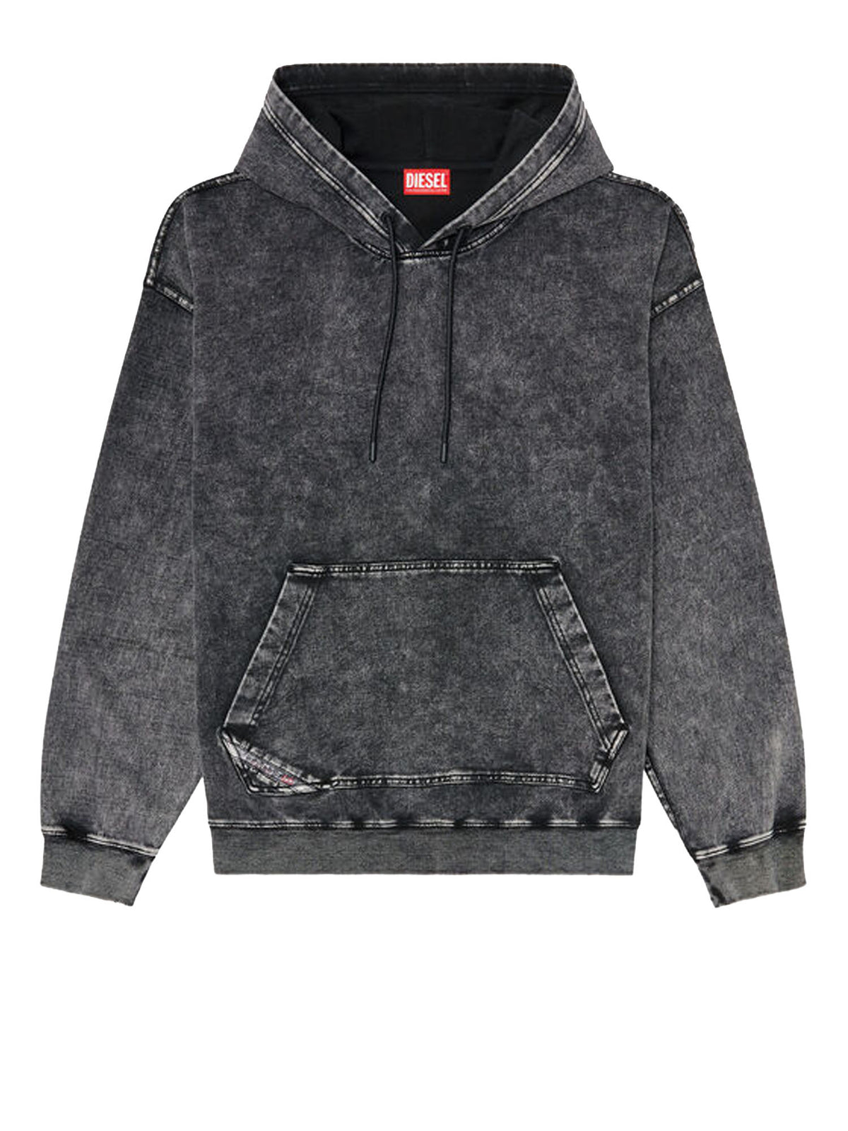 Diesel Felpa con cappuccio effetto denim lavorato Nero