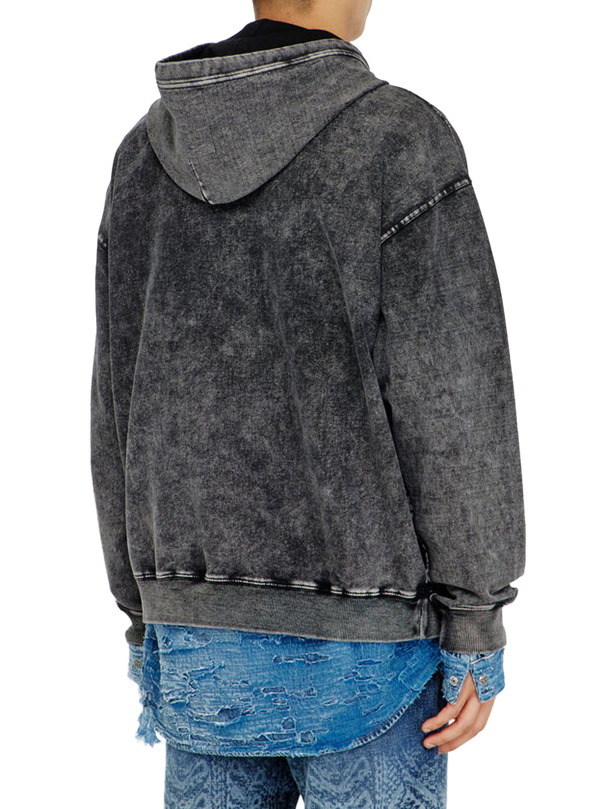 Diesel Felpa con cappuccio effetto denim lavorato Nero