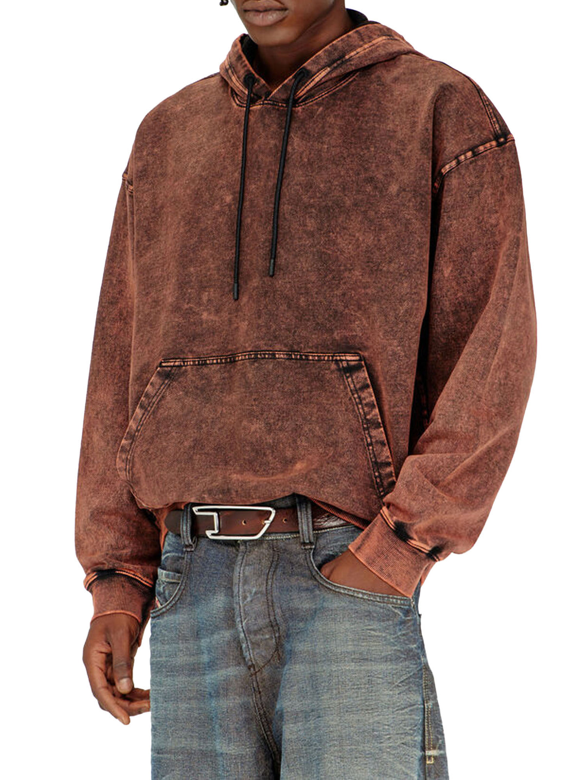Diesel Felpa con cappuccio effetto denim lavorato Marrone