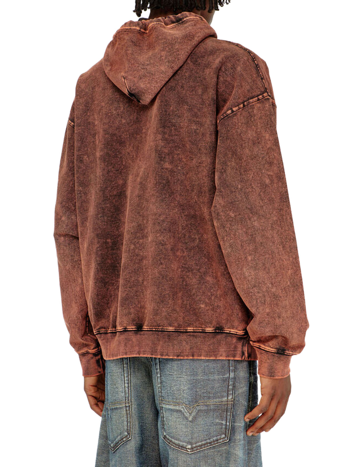 Diesel Felpa con cappuccio effetto denim lavorato Marrone