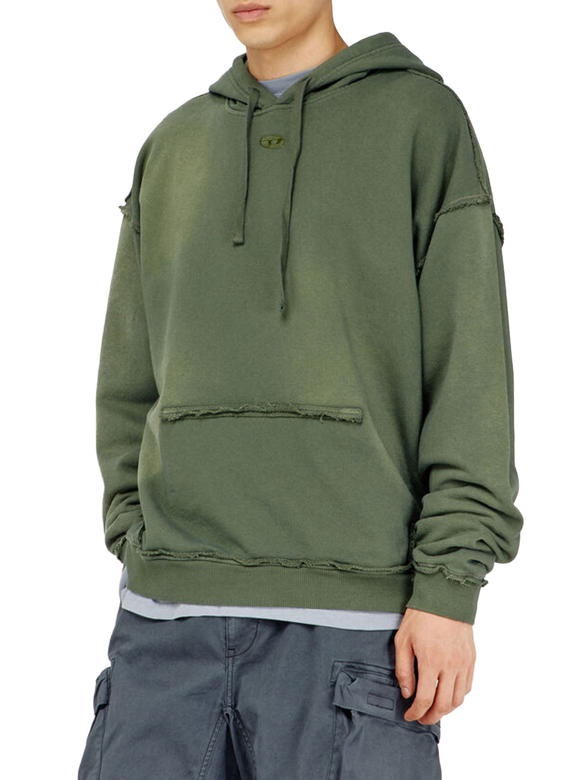 Diesel Hoodie in cotone faded con dettagli sfrangiati Verde