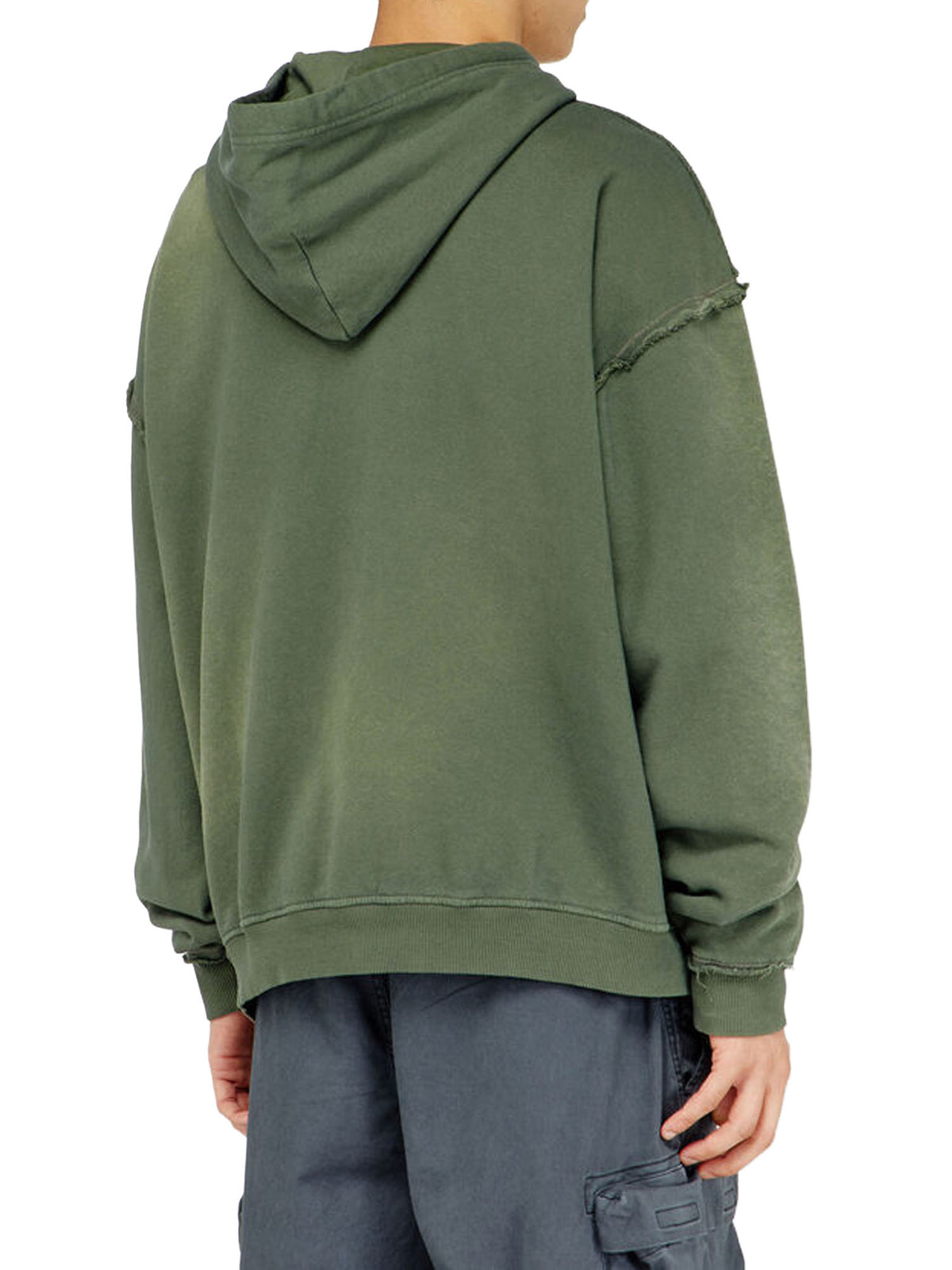 Diesel Hoodie in cotone faded con dettagli sfrangiati Verde