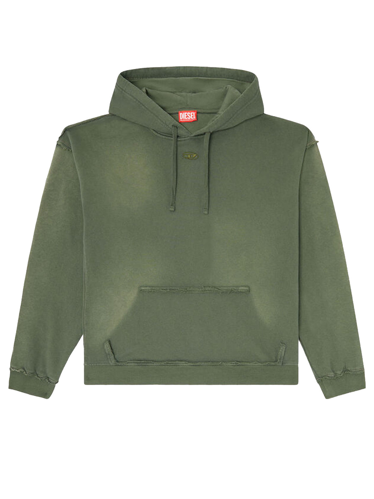 Diesel Hoodie in cotone faded con dettagli sfrangiati Verde