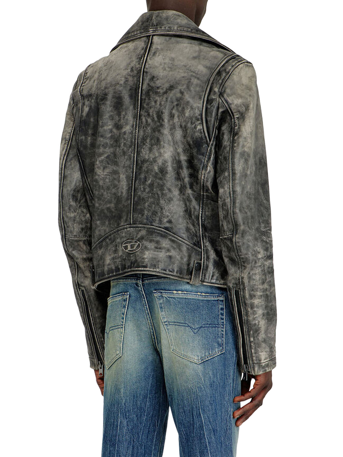 Diesel Giacca biker in pelle lavorata Nero