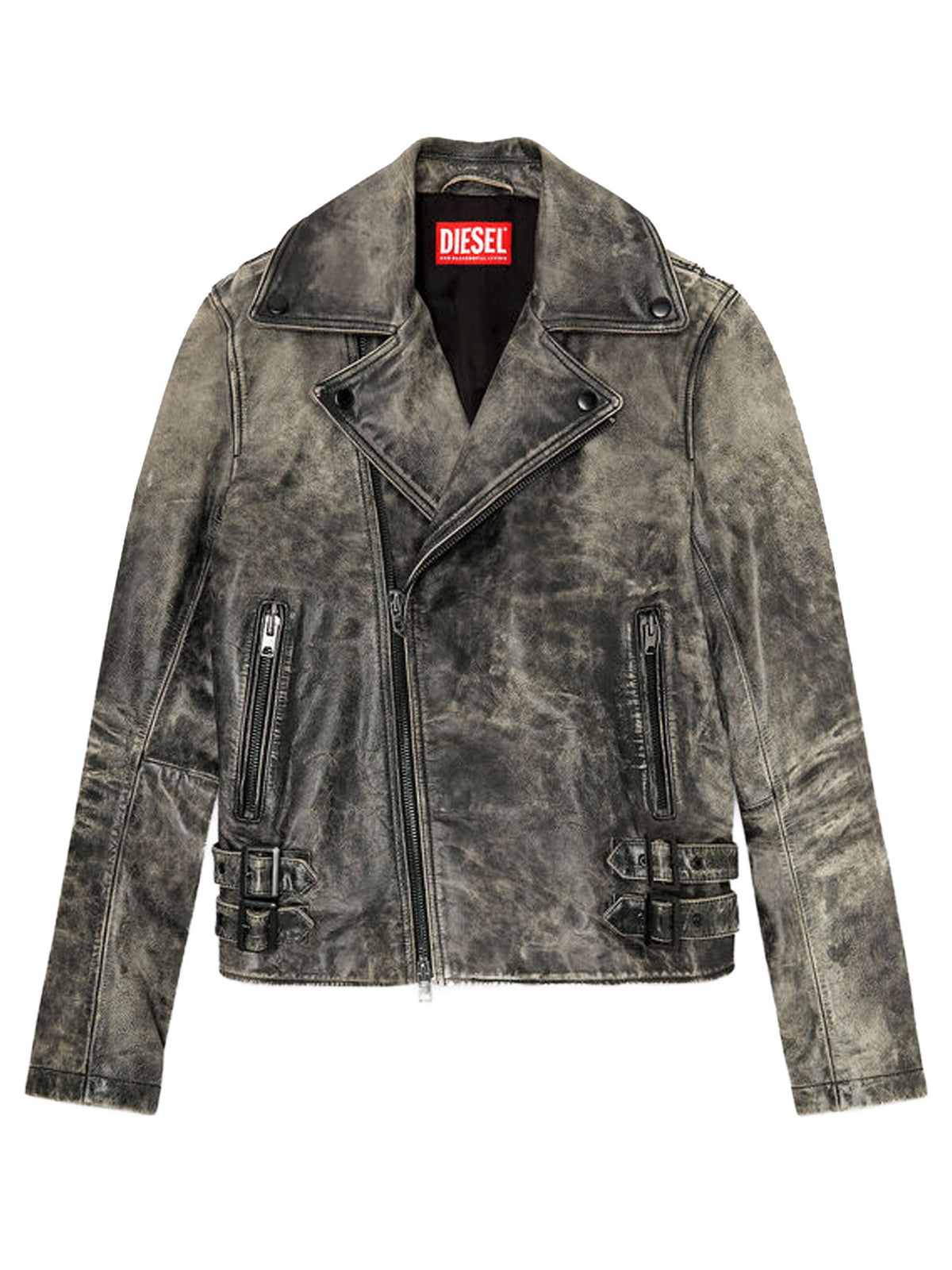Diesel Giacca biker in pelle lavorata Nero