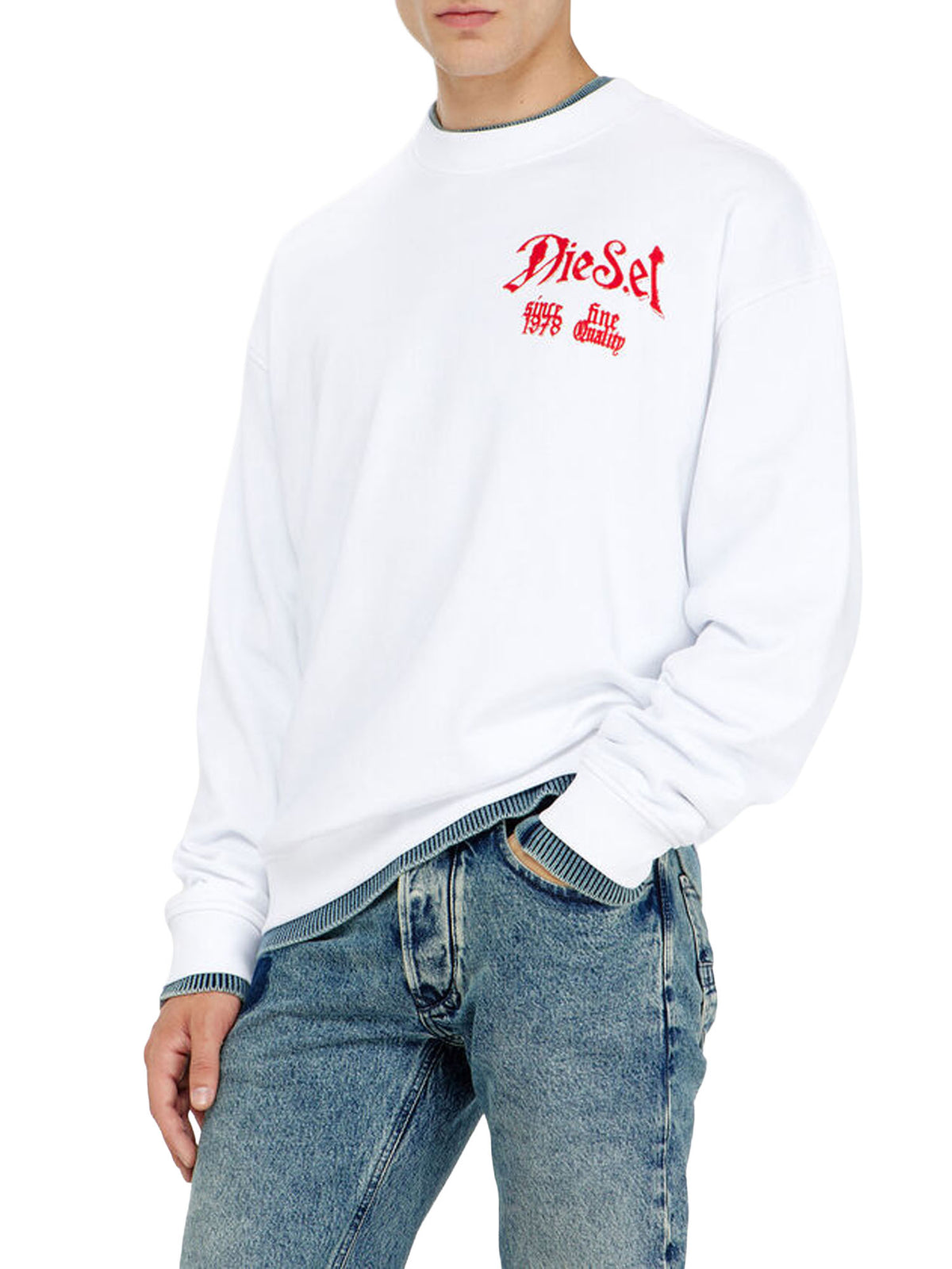 Diesel Felpa in cotone con grafiche effetto floccato Bianco
