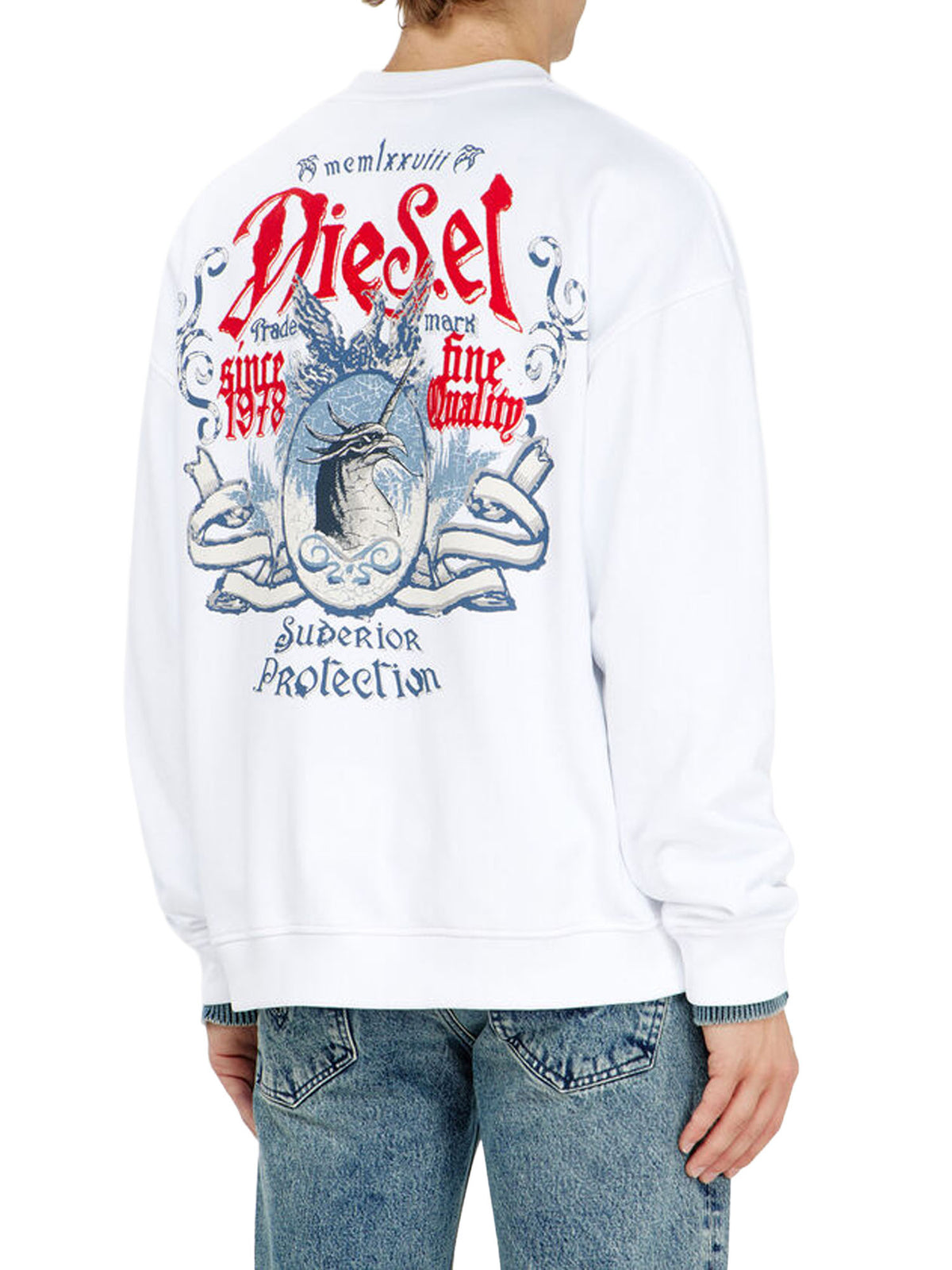 Diesel Felpa in cotone con grafiche effetto floccato Bianco