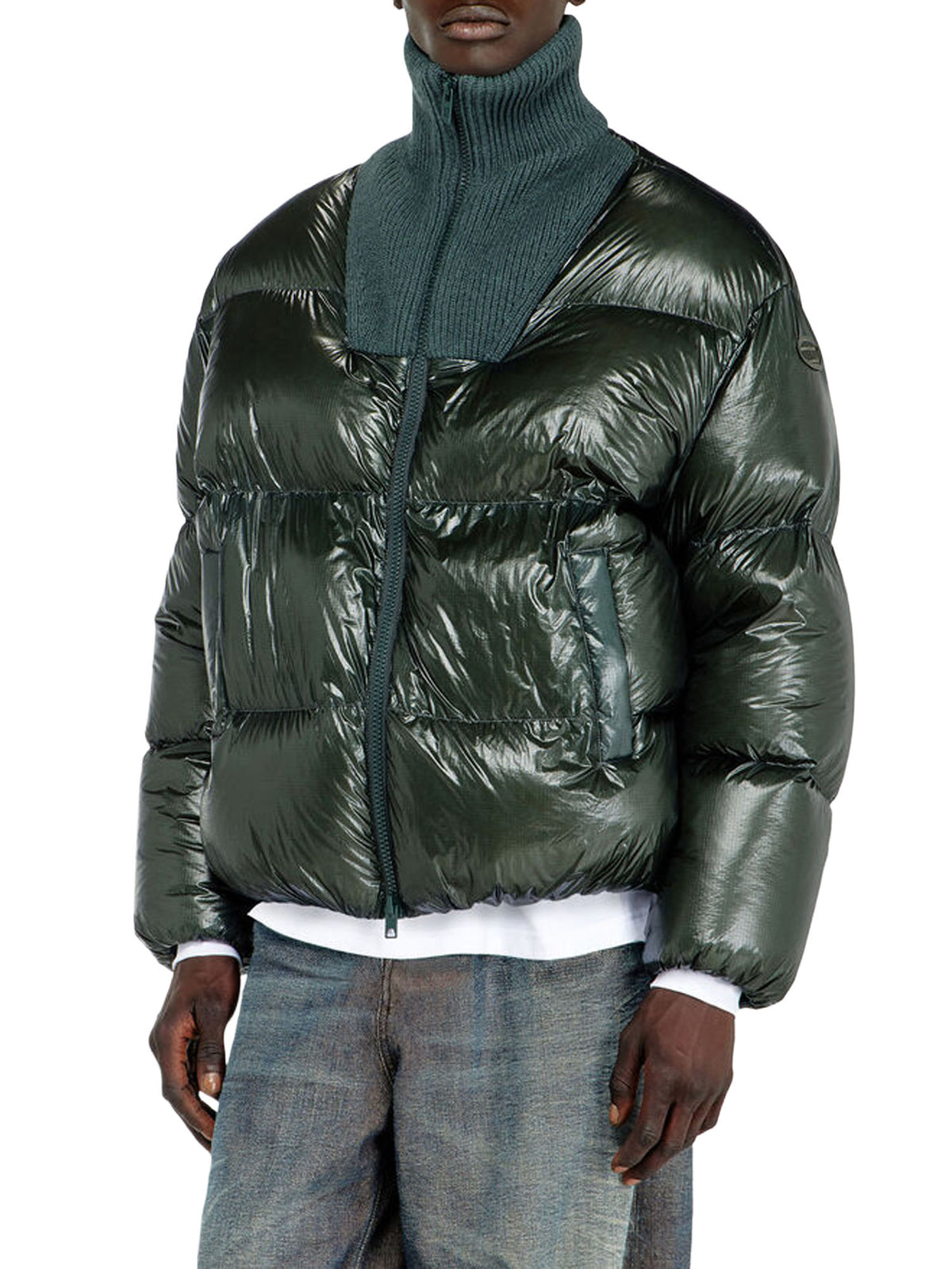Diesel Piumino in ripstop con collo a costine Green