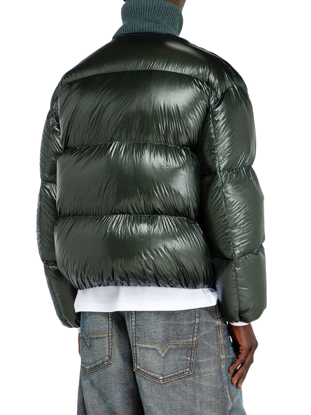 Diesel Piumino in ripstop con collo a costine Green