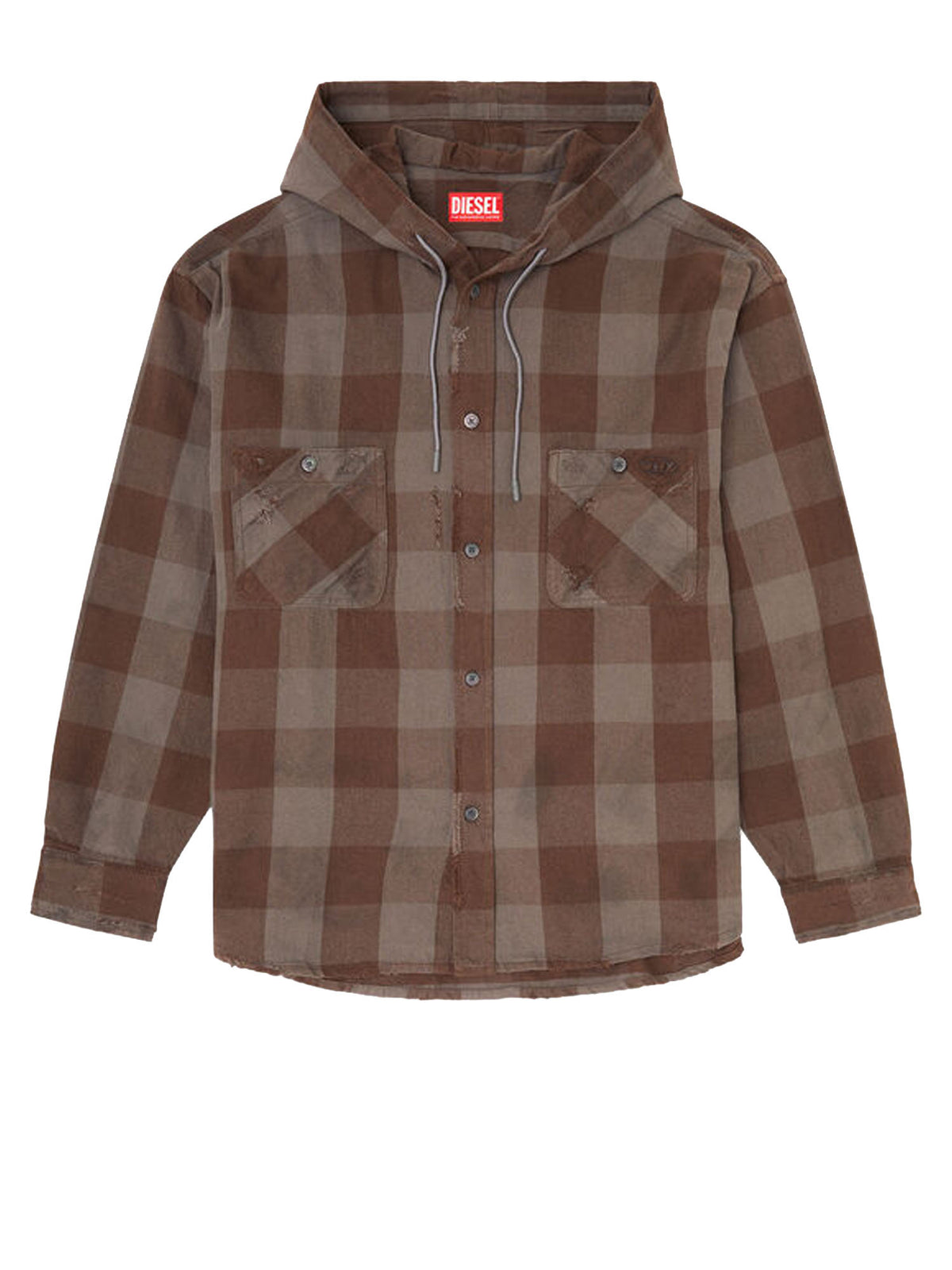 Diesel Camicia con cappuccio effetto distressed in flanella a quadri Grigio