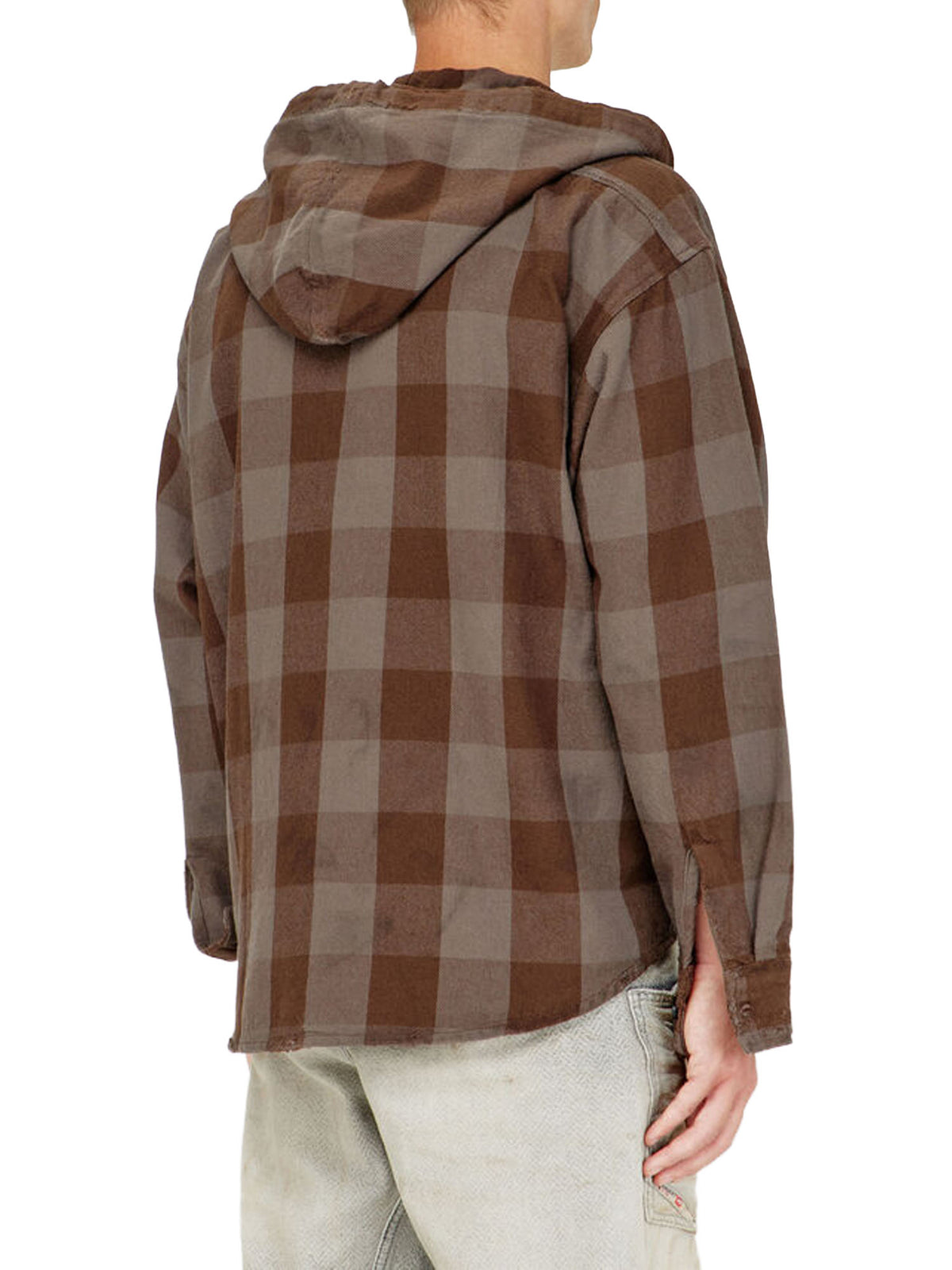Diesel Camicia con cappuccio effetto distressed in flanella a quadri Grigio
