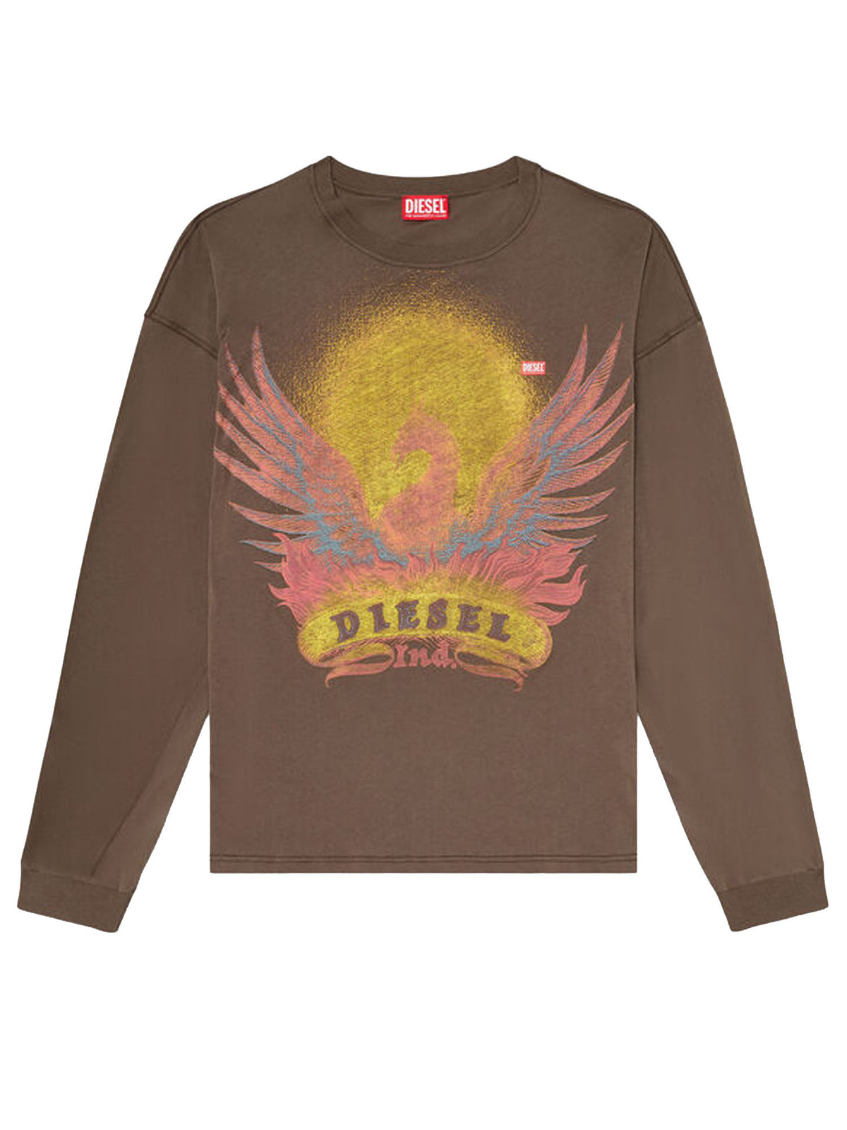Diesel T-shirt a manica lunga con grafica Phoenix Marrone