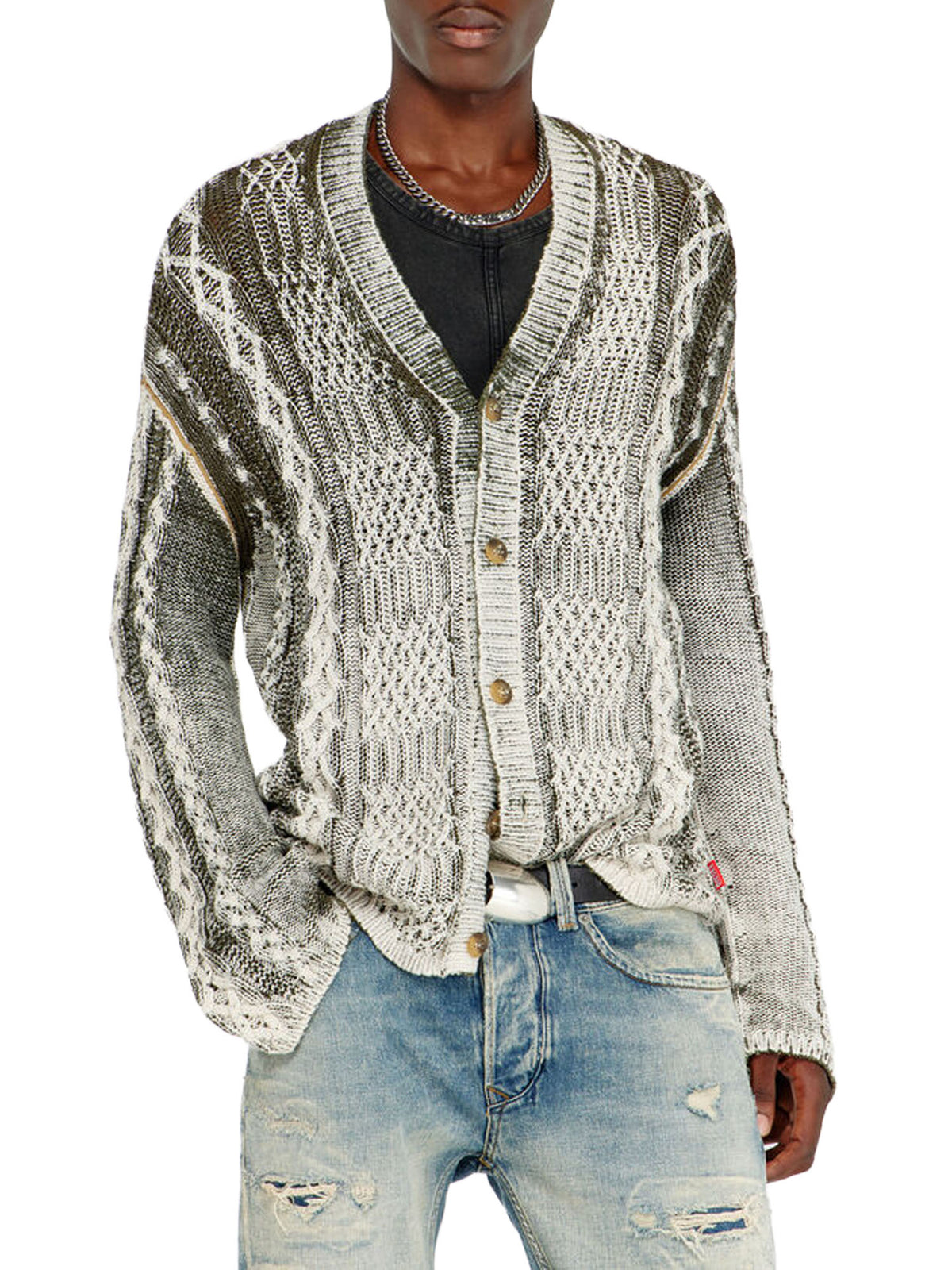 Diesel Cardigan lavorato a maglia con trattamento Verde