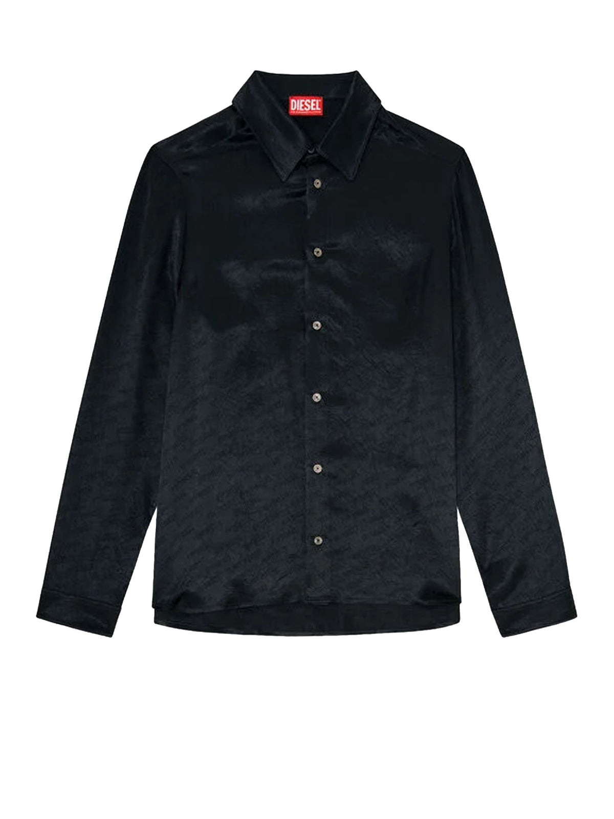 Diesel Camicia in raso crinkle jacquard con logo Nero