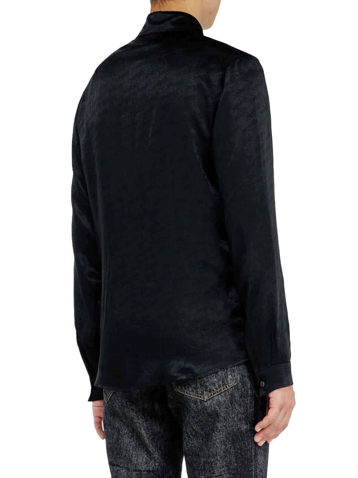 Diesel Camicia in raso crinkle jacquard con logo Nero