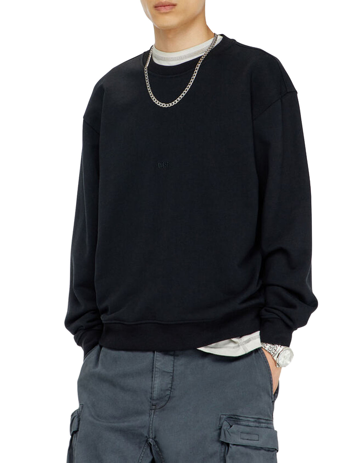 Diesel Felpa in cotone con micro ricamo logo Nero