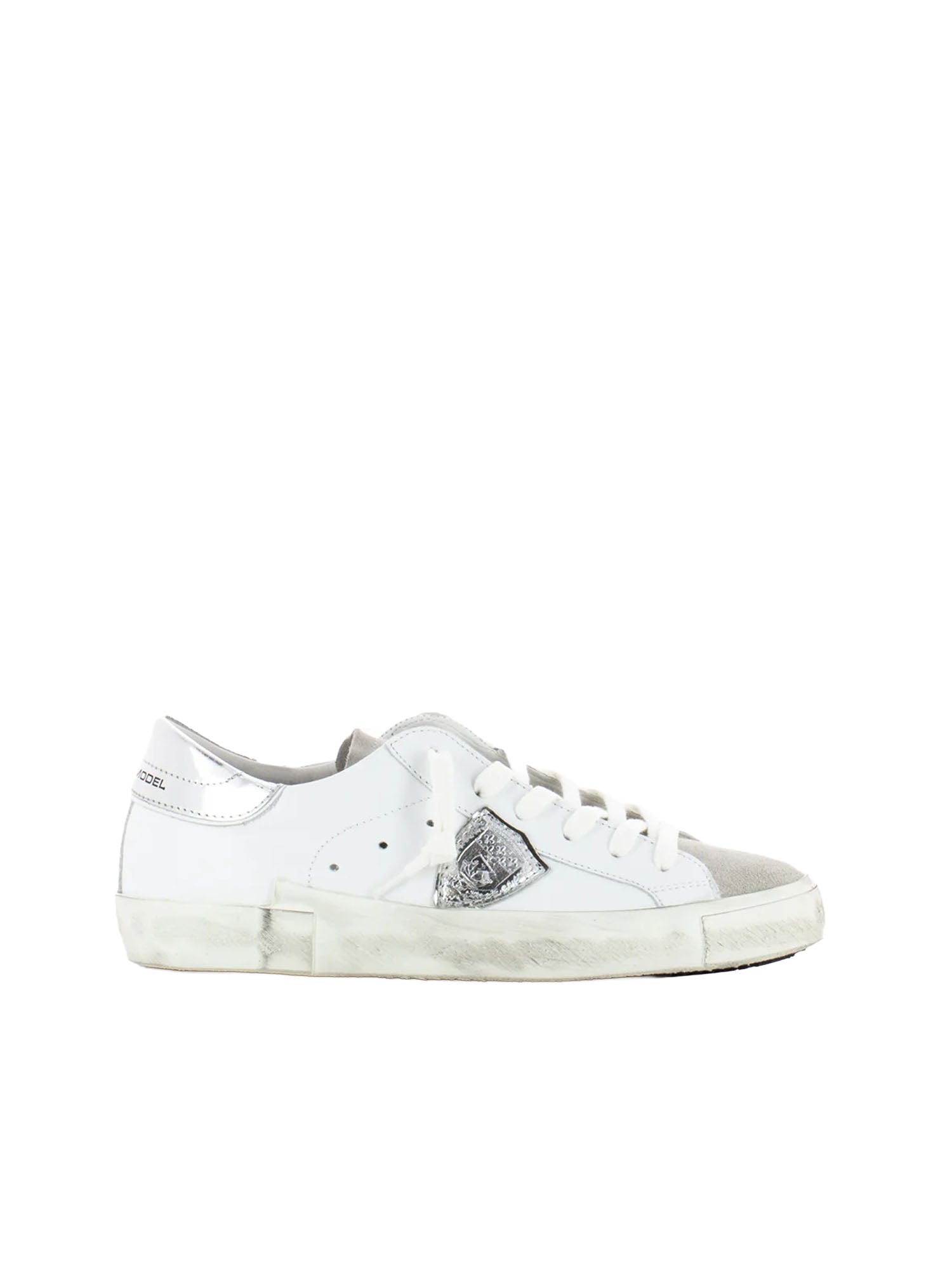 Philippe Model Sneakers basse Prsx Donna in pelle con effetti metallici Argento
