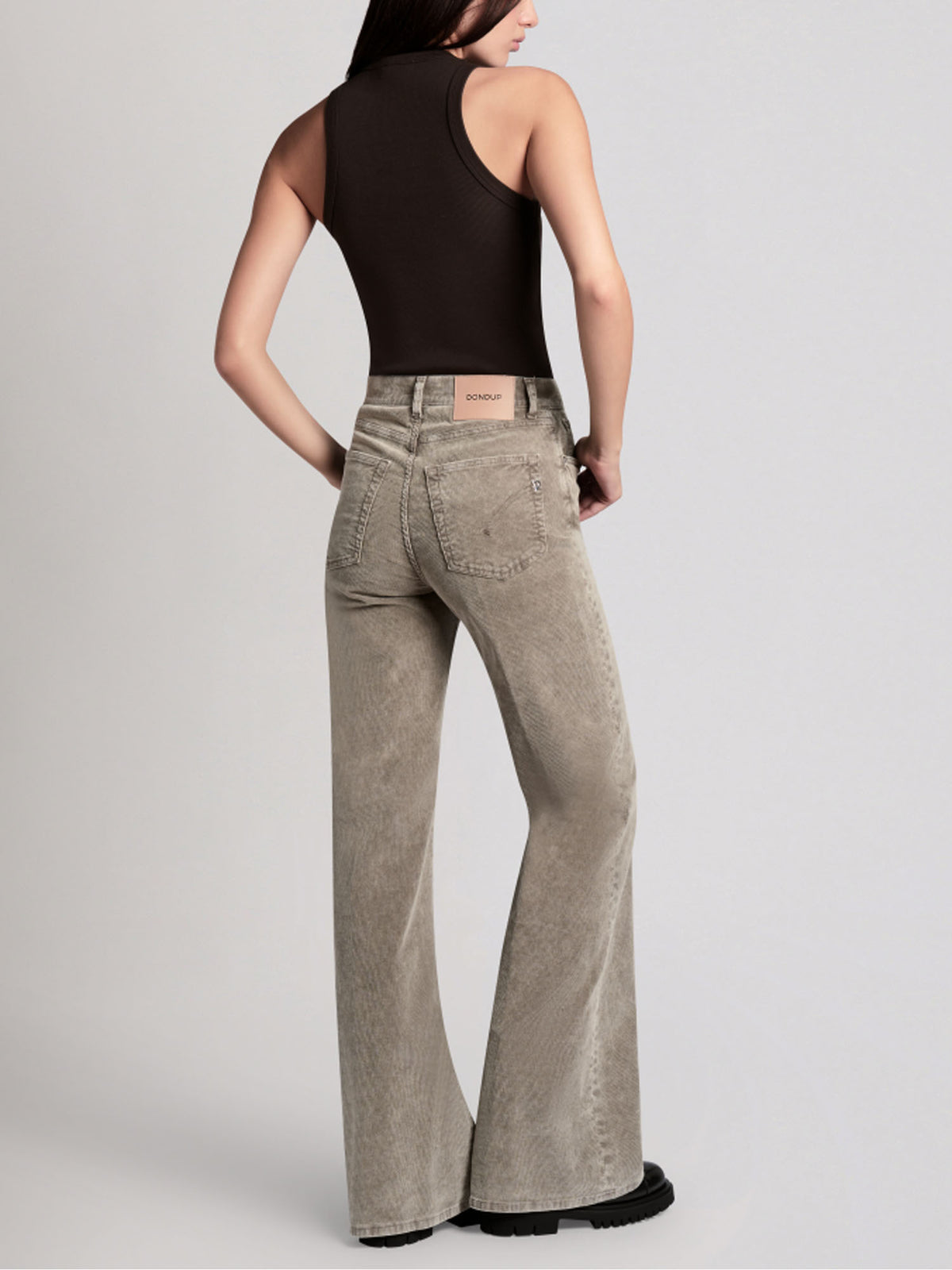 Dondup Pantaloni Amber wide leg in velluto stretch Verde