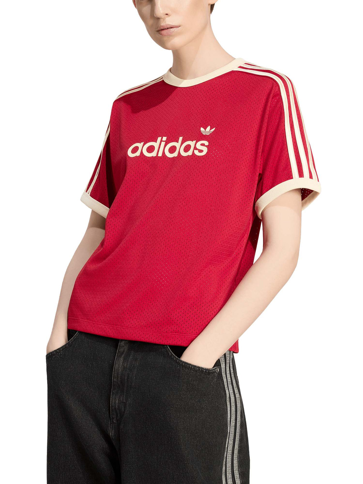 Adidas T-shirt lineare in mesh Rosso