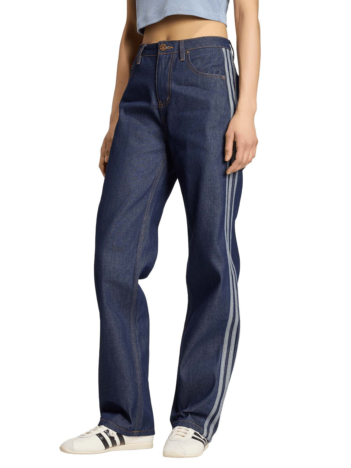 Adidas Pantaloni in Denim Firebird Mid Rise Straight Blu