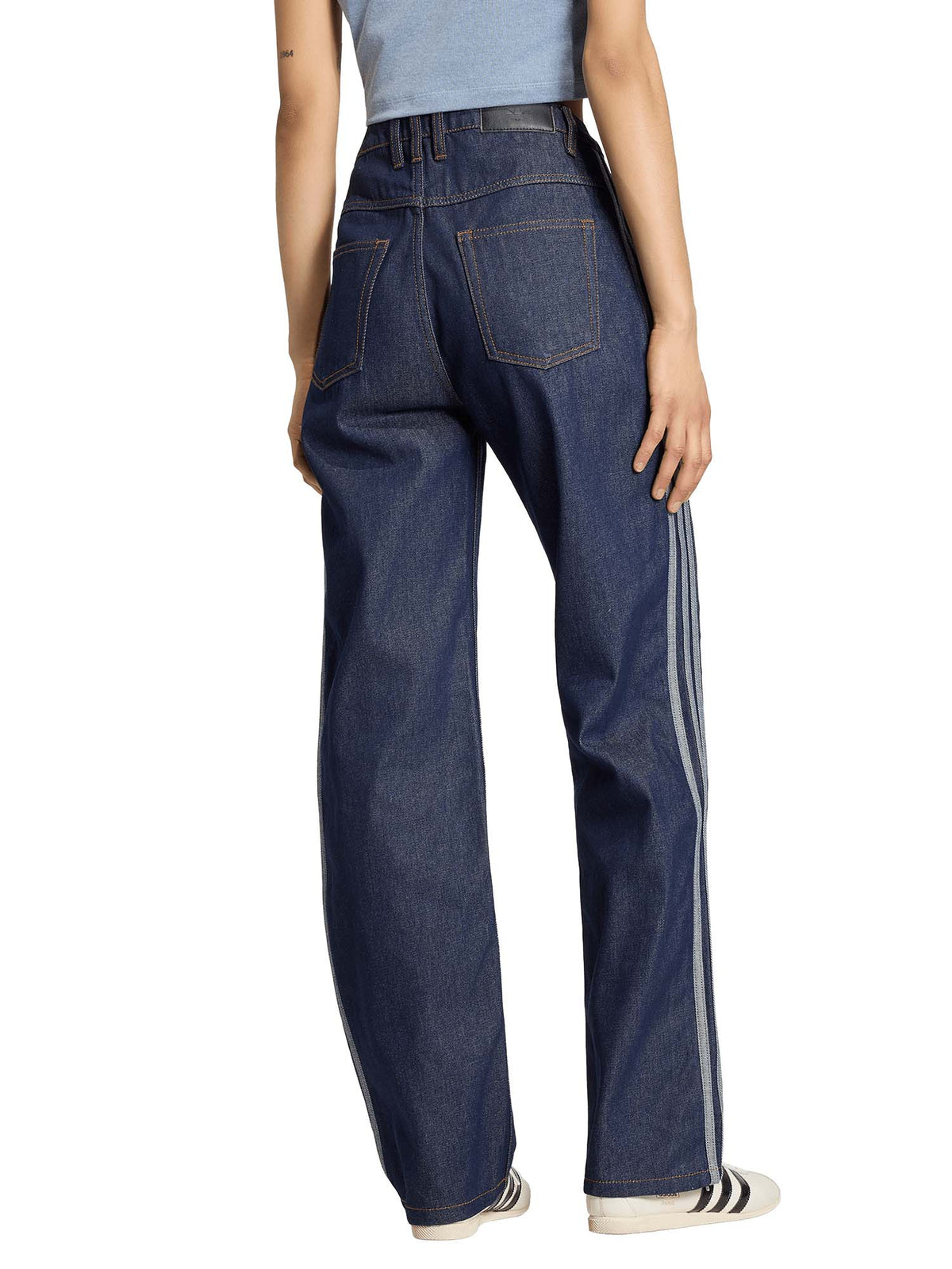 Adidas Pantaloni in Denim Firebird Mid Rise Straight Blu