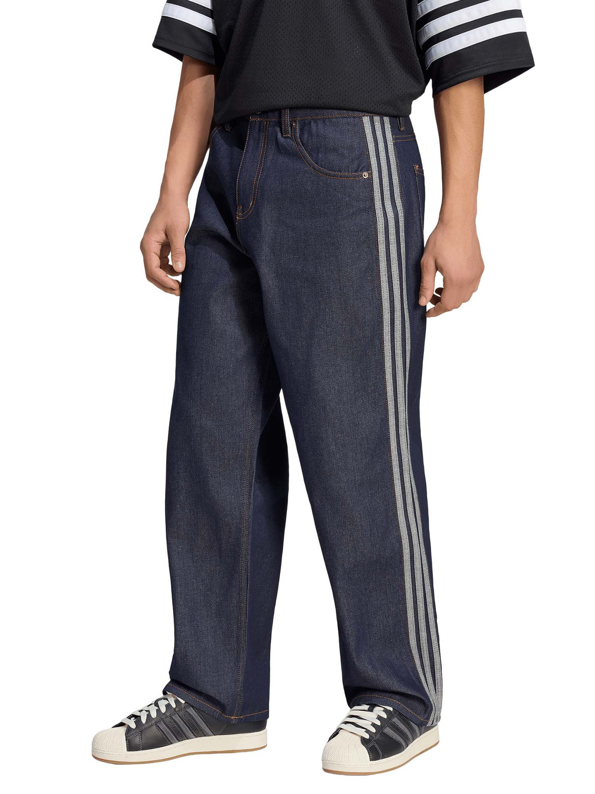 Adidas Jeans Firebird Adicolor Denim Mid-Rise Straight Leg Blu