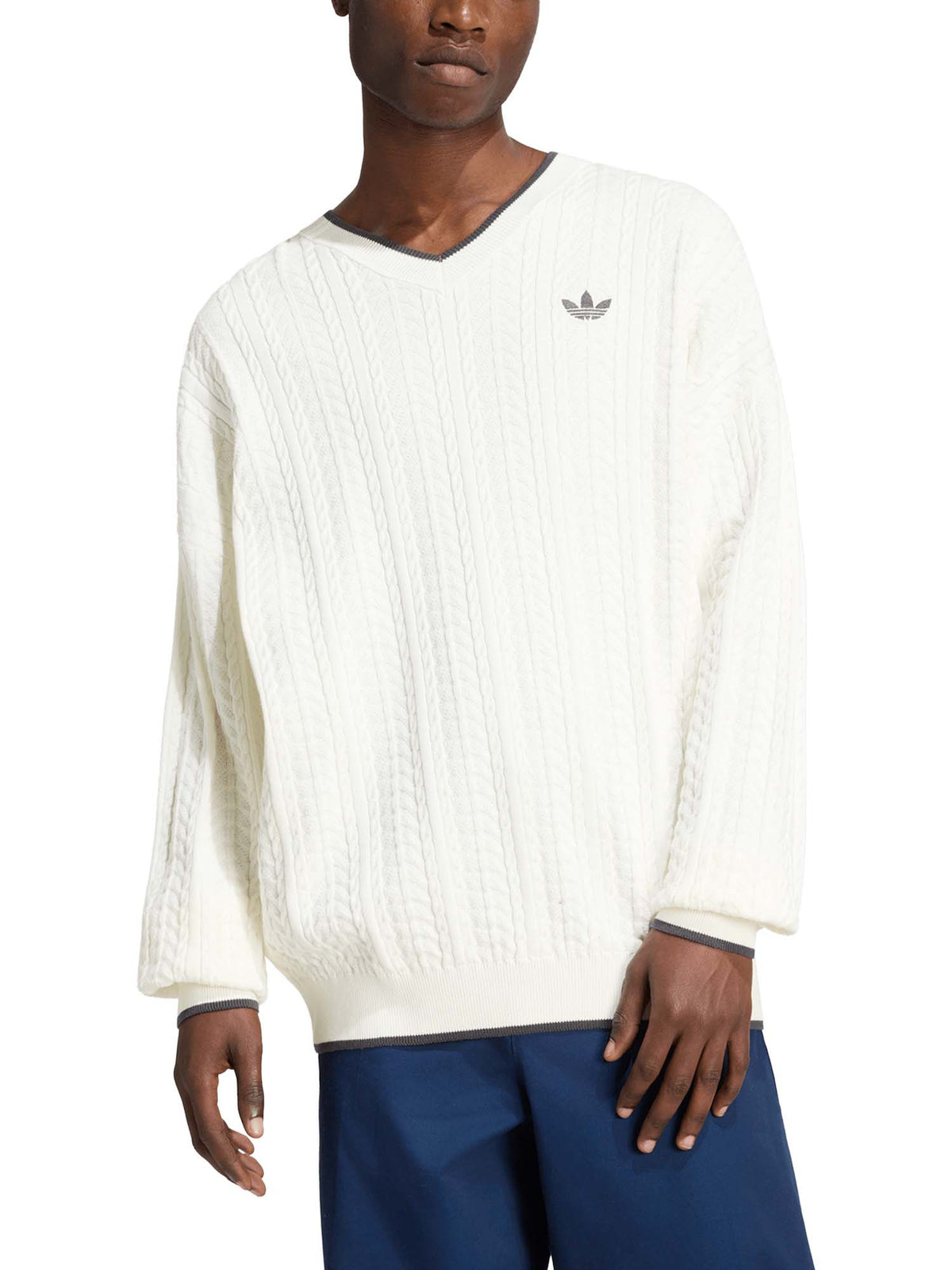 Adidas Maglione Cable Knit V-Neck Bianco
